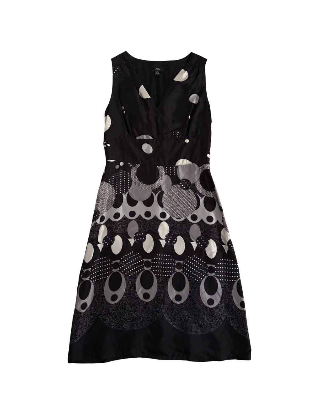 Jacob Y2K Black and White V-Neck Sleeveless Patterned Dress